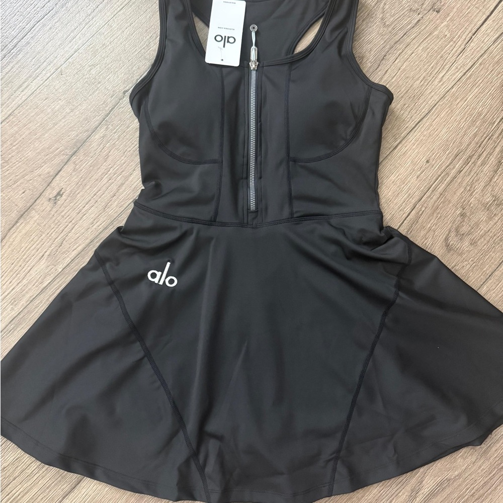 Alo Black Zip-Front Athletic Dress